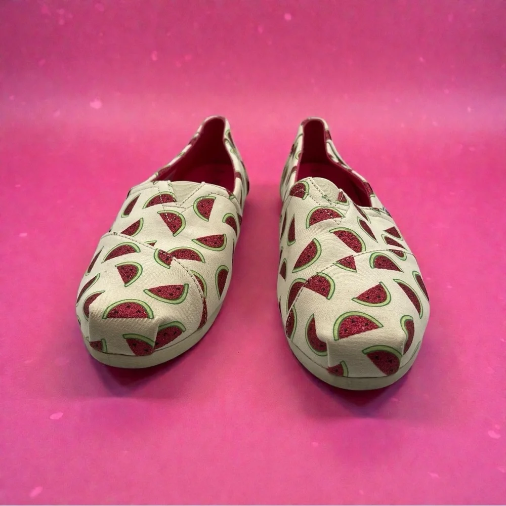 TOMS Watermelon Print Alpargata Natural Glitter Shoes Women's Size 12